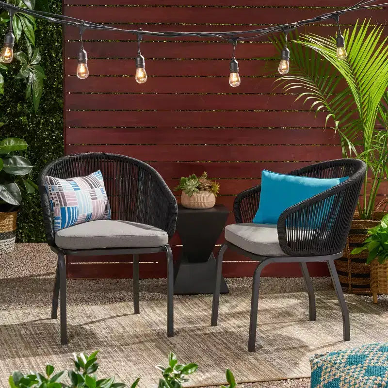 Christopher Knight Home Laguna - Sedie Club da esterno in corda con cuscino (set da 2), nero/grigio