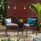 Christopher Knight Home Laguna - Sedie Club da esterno in corda con cuscino (set da 2), nero/grigio