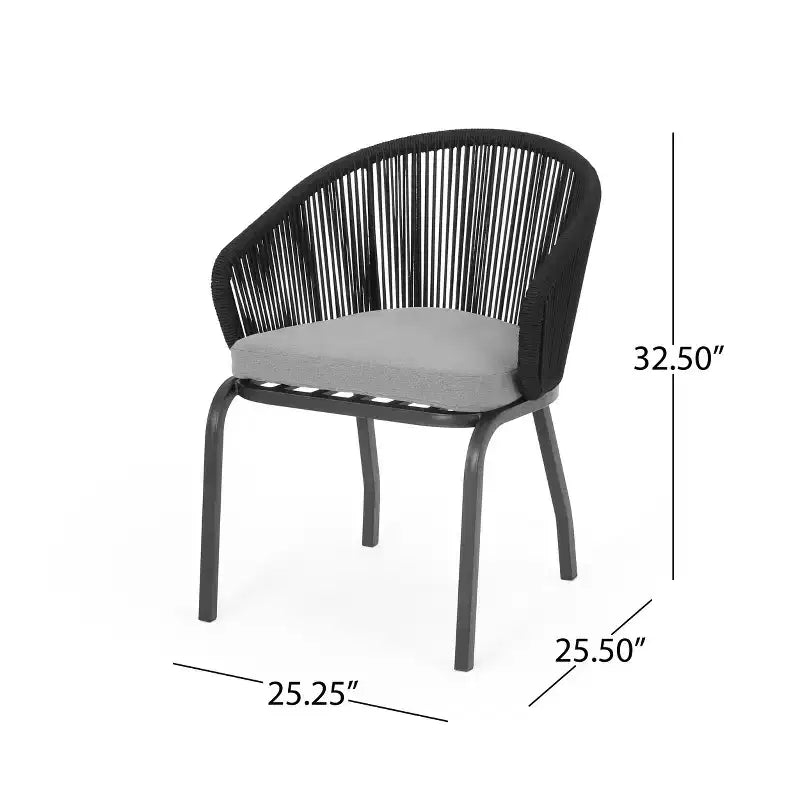 Christopher Knight Home Laguna - Sedie Club da esterno in corda con cuscino (set da 2), nero/grigio