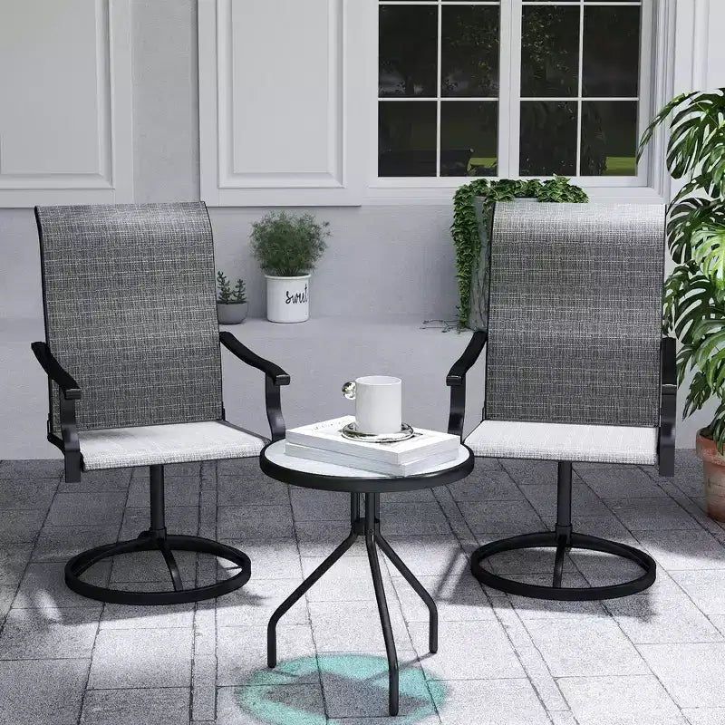 Outsunny Patio Swivel Chairs Set of 2, High Back Patio Dining Chairs with All-Weather Mesh Fabric and Metal Frame for Backyard, Porch or Garden