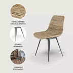 texxture Ormond Woven Rattan Side Chair, Indoor Outdoor Dining or Kitchen Accent Furniture for Table or Porch with Metal Legs, Natural