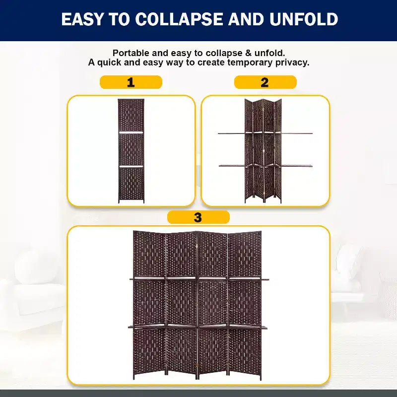 BestMassage 4/6 Panel Wooden Room Divider Folding Portable Partition Screen