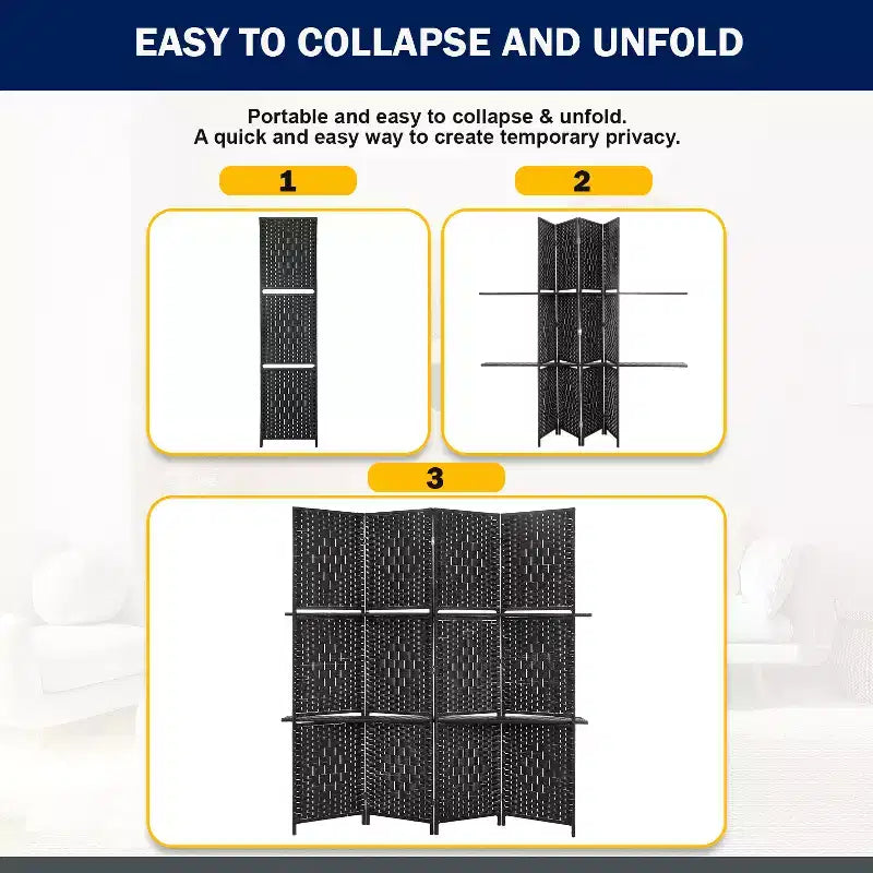 BestMassage 4/6 Panel Wooden Room Divider Folding Portable Partition Screen