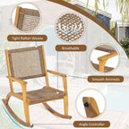 Whisen Set di 2 Sedie a Dondolo da Patio, Dondoli da Esterno in Legno di Acacia con Seduta e Schienale in Rattan Intrecciato