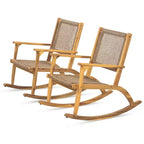 Whisen Set di 2 Sedie a Dondolo da Patio, Dondoli da Esterno in Legno di Acacia con Seduta e Schienale in Rattan Intrecciato