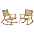Whisen Set di 2 Sedie a Dondolo da Patio, Dondoli da Esterno in Legno di Acacia con Seduta e Schienale in Rattan Intrecciato