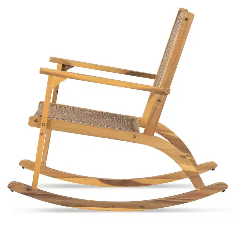 Whisen Set di 2 Sedie a Dondolo da Patio, Dondoli da Esterno in Legno di Acacia con Seduta e Schienale in Rattan Intrecciato