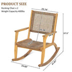 Whisen Set di 2 Sedie a Dondolo da Patio, Dondoli da Esterno in Legno di Acacia con Seduta e Schienale in Rattan Intrecciato