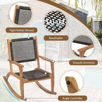 Whisen Set di 2 Sedie a Dondolo da Patio, Dondoli da Esterno in Legno di Acacia con Seduta e Schienale in Rattan Intrecciato
