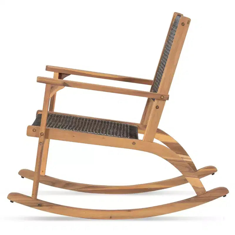 Whisen Set di 2 Sedie a Dondolo da Patio, Dondoli da Esterno in Legno di Acacia con Seduta e Schienale in Rattan Intrecciato