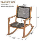 Whisen Set di 2 Sedie a Dondolo da Patio, Dondoli da Esterno in Legno di Acacia con Seduta e Schienale in Rattan Intrecciato