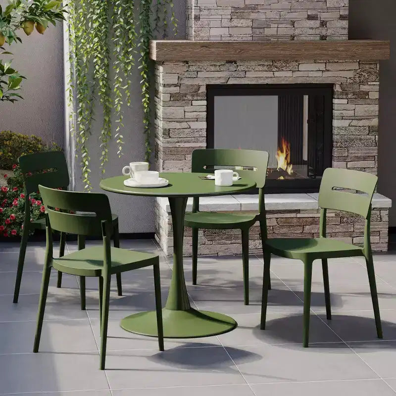 WestinTrends Playa Sedie da pranzo impilabili moderne da esterno in plastica (set da 4), verde oliva