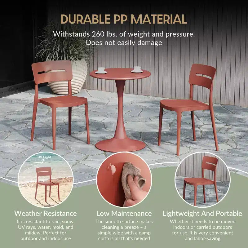 WestinTrends Playa Outdoor Modern Stackable Plastic Patio Dining Chairs (Set of 4), Red