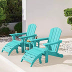 Set da conversazione per esterno a 5 pezzi con 2 pouf pieghevoli, tavolino d'appoggio a due livelli e 2 sedie Adirondack da giardino in plastica regolabili