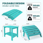Set da conversazione per esterno a 5 pezzi con 2 pouf pieghevoli, tavolino d'appoggio a due livelli e 2 sedie Adirondack da giardino in plastica regolabili