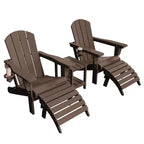 Set da conversazione per esterno a 5 pezzi con 2 pouf pieghevoli, tavolino d'appoggio a due livelli e 2 sedie Adirondack da giardino in plastica regolabili