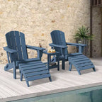 Set da conversazione per esterno a 5 pezzi con 2 pouf pieghevoli, tavolino d'appoggio a due livelli e 2 sedie Adirondack da giardino in plastica regolabili