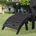 Set da conversazione per esterno a 5 pezzi con 2 pouf pieghevoli, tavolino d'appoggio a due livelli e 2 sedie Adirondack da giardino in plastica regolabili