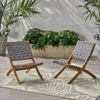 Christopher Knight Home Octavia Outdoor Acacia Wood and Strapping Belt Folding Chairs (Set of 2), Brown and Gray