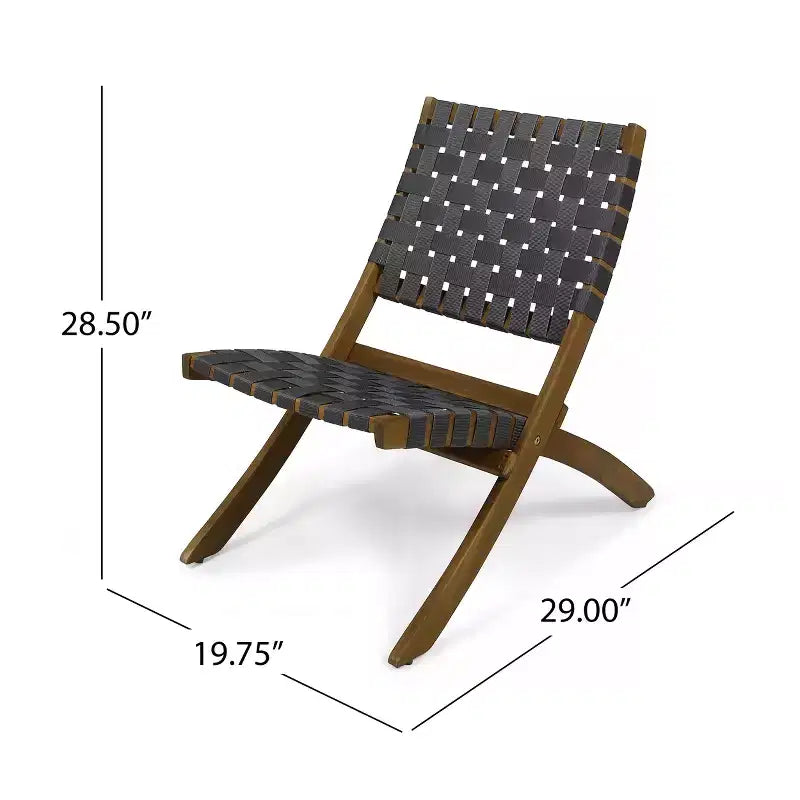 Christopher Knight Home Octavia Outdoor Acacia Wood and Strapping Belt Folding Chairs (Set of 2), Brown and Gray