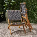 Christopher Knight Home Octavia Outdoor Acacia Wood and Strapping Belt Folding Chairs (Set of 2), Brown and Gray