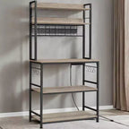Porta Forno a Microonde con Presa di Corrente, 14 Ganci, Mobiletto Bar per Caffè Regolabile, Scaffale da Cucina, 40 x 80 x 170 cm