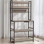 Porta Forno a Microonde con Presa di Corrente, 14 Ganci, Mobiletto Bar per Caffè Regolabile, Scaffale da Cucina, 40 x 80 x 170 cm