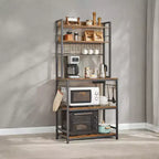 Porta Forno a Microonde con Presa di Corrente, 14 Ganci, Mobiletto Bar per Caffè Regolabile, Scaffale da Cucina, 40 x 80 x 170 cm