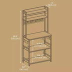 Porta Forno a Microonde con Presa di Corrente, 14 Ganci, Mobiletto Bar per Caffè Regolabile, Scaffale da Cucina, 40 x 80 x 170 cm
