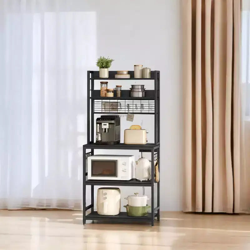 Porta Forno a Microonde con Presa di Corrente, 14 Ganci, Mobiletto Bar per Caffè Regolabile, Scaffale da Cucina, 40 x 80 x 170 cm
