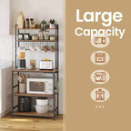 Porta Forno a Microonde con Presa di Corrente, 14 Ganci, Mobiletto Bar per Caffè Regolabile, Scaffale da Cucina, 40 x 80 x 170 cm