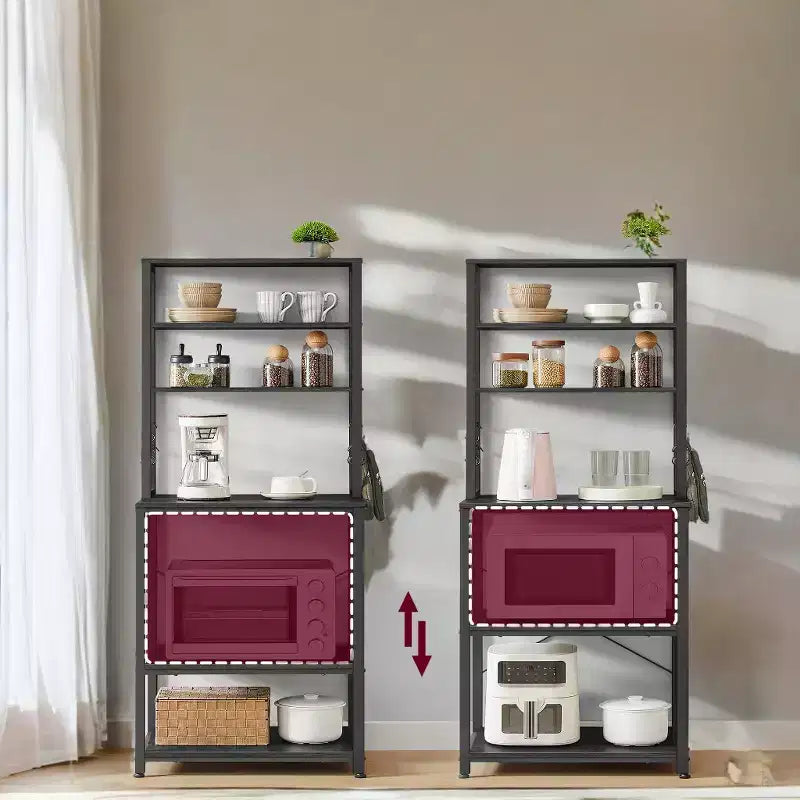 Porta Forno a Microonde con Presa di Corrente, 14 Ganci, Mobiletto Bar per Caffè Regolabile, Scaffale da Cucina, 40 x 80 x 170 cm