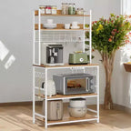 Porta Forno a Microonde con Presa di Corrente, 14 Ganci, Mobiletto Bar per Caffè Regolabile, Scaffale da Cucina, 40 x 80 x 170 cm