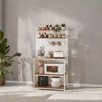 Porta Forno a Microonde con Presa di Corrente, 14 Ganci, Mobiletto Bar per Caffè Regolabile, Scaffale da Cucina, 40 x 80 x 170 cm