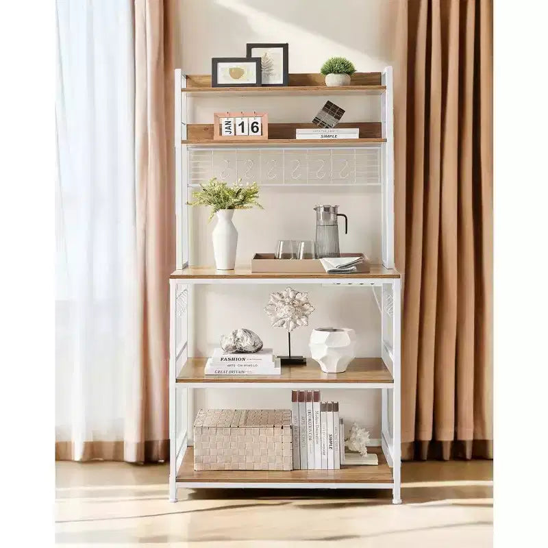 Porta Forno a Microonde con Presa di Corrente, 14 Ganci, Mobiletto Bar per Caffè Regolabile, Scaffale da Cucina, 40 x 80 x 170 cm