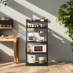 Porta Forno a Microonde con Presa di Corrente, 14 Ganci, Mobiletto Bar per Caffè Regolabile, Scaffale da Cucina, 40 x 80 x 170 cm