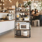 Porta Forno a Microonde con Presa di Corrente, 14 Ganci, Mobiletto Bar per Caffè Regolabile, Scaffale da Cucina, 40 x 80 x 170 cm