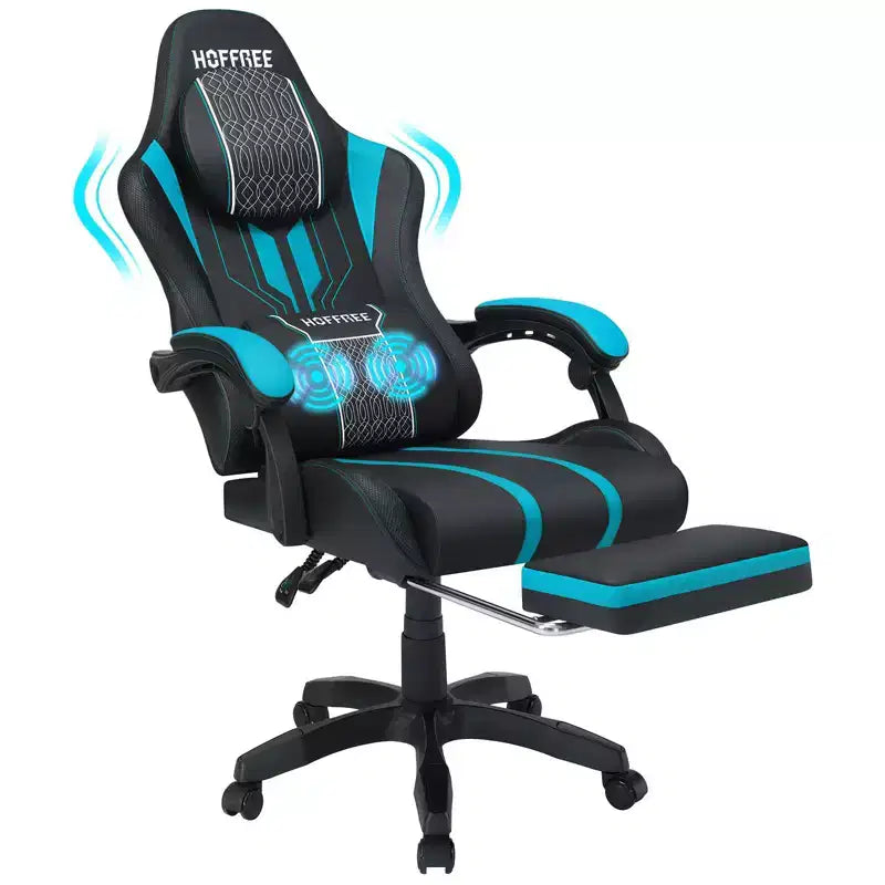 Sedia da gaming massaggiante extra large Hoffree Sedia da ufficio ergonomica per PC con poggiapiedi e regolabile