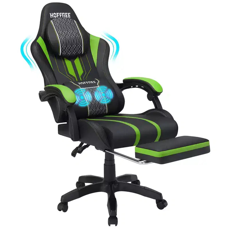 Sedia da gaming massaggiante extra large Hoffree Sedia da ufficio ergonomica per PC con poggiapiedi e regolabile