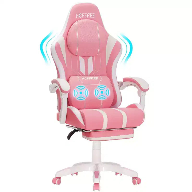 Sedia da gaming massaggiante extra large Hoffree Sedia da ufficio ergonomica per PC con poggiapiedi e regolabile