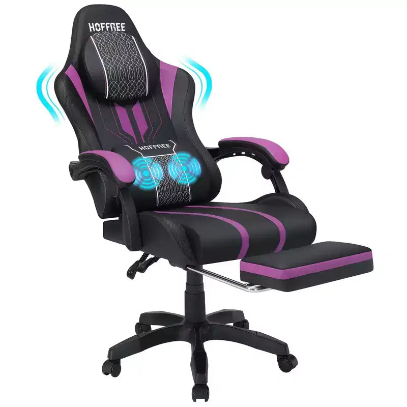 Sedia da gaming massaggiante extra large Hoffree Sedia da ufficio ergonomica per PC con poggiapiedi e regolabile