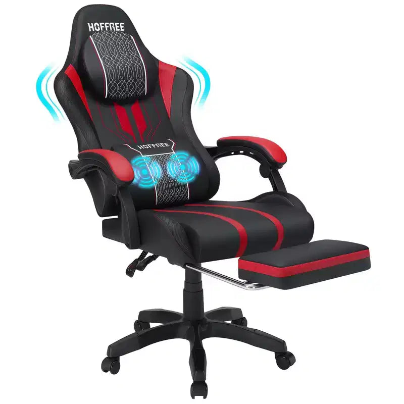 Sedia da gaming massaggiante extra large Hoffree Sedia da ufficio ergonomica per PC con poggiapiedi e regolabile