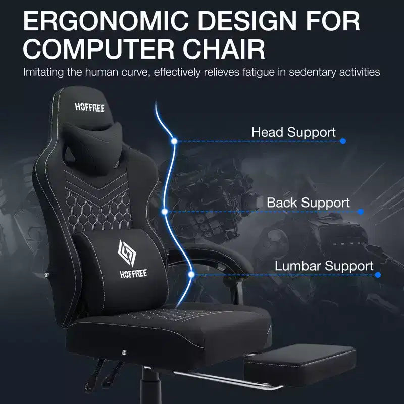 Hoffree Sedia da gaming massaggiante traspirante con poggiapiedi e regolabile, sedia da ufficio ergonomica per PC