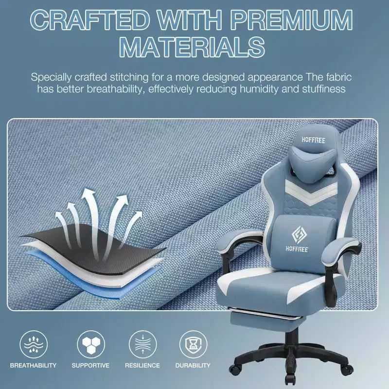 Hoffree Sedia da gaming massaggiante traspirante con poggiapiedi e regolabile, sedia da ufficio ergonomica per PC