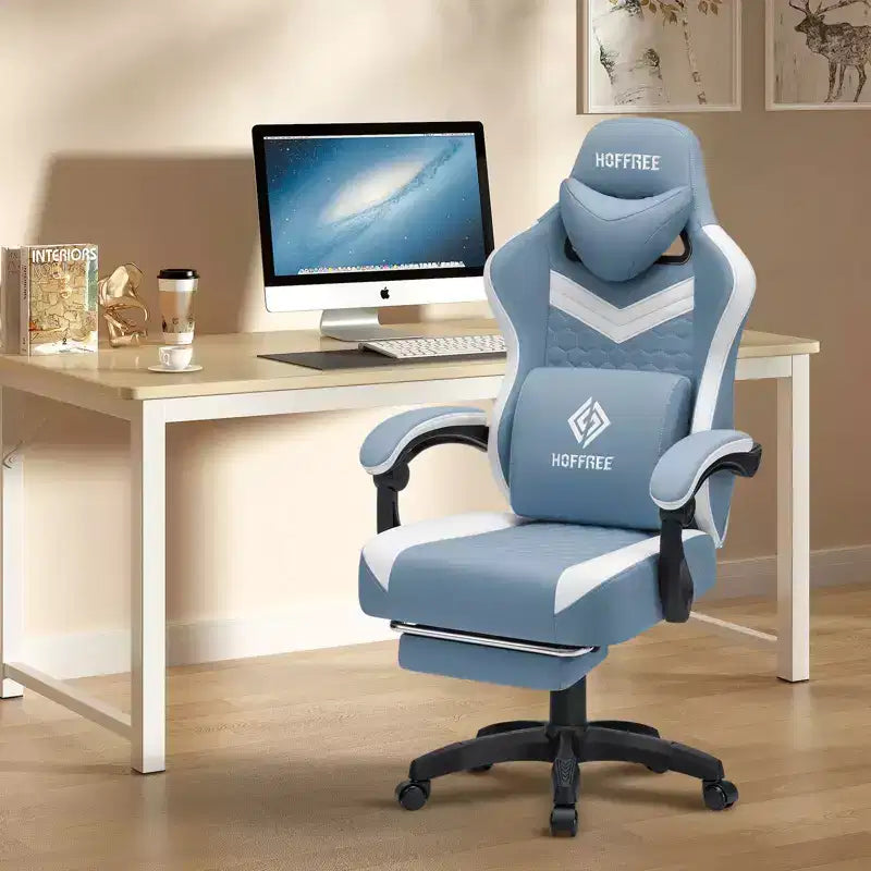 Hoffree Sedia da gaming massaggiante traspirante con poggiapiedi e regolabile, sedia da ufficio ergonomica per PC