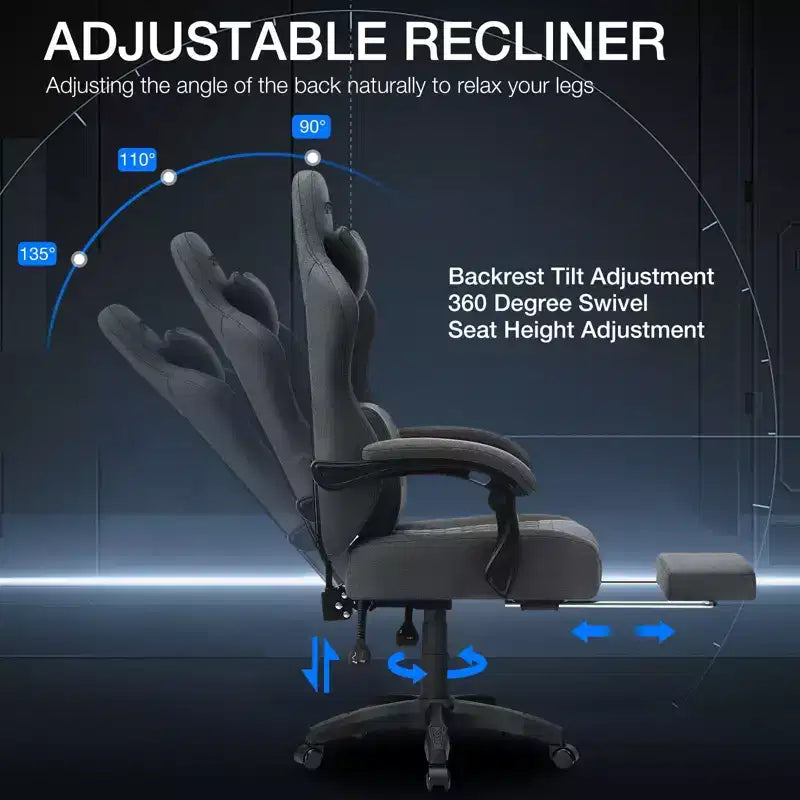 Hoffree Sedia da gaming massaggiante traspirante con poggiapiedi e regolabile, sedia da ufficio ergonomica per PC