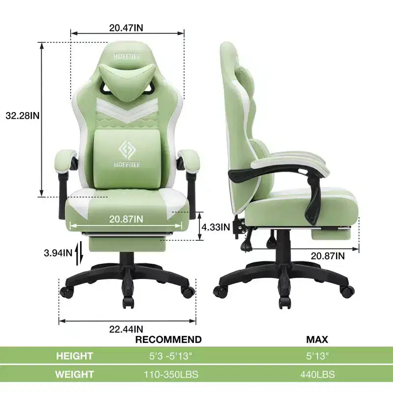 Hoffree Sedia da gaming massaggiante traspirante con poggiapiedi e regolabile, sedia da ufficio ergonomica per PC