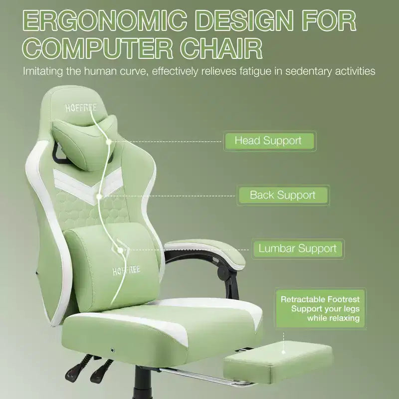 Hoffree Sedia da gaming massaggiante traspirante con poggiapiedi e regolabile, sedia da ufficio ergonomica per PC