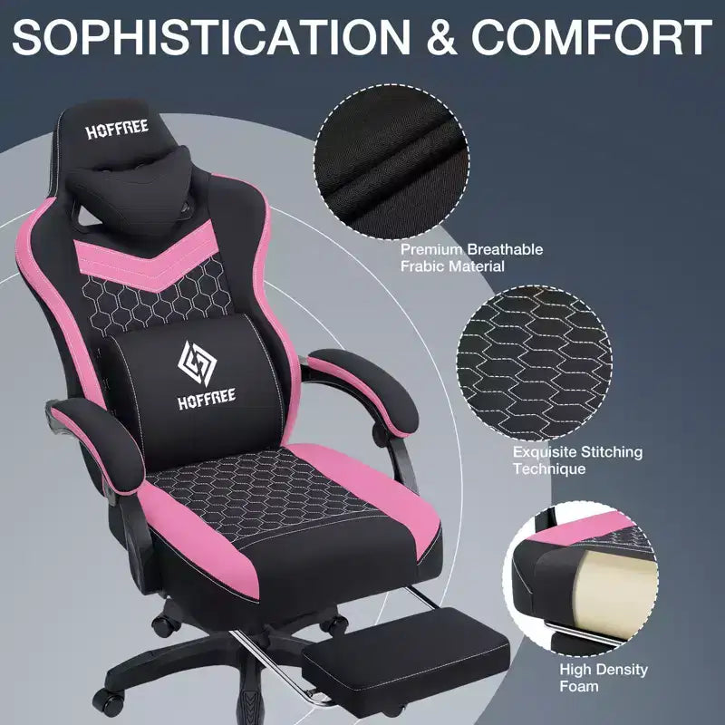 Hoffree Sedia da gaming massaggiante traspirante con poggiapiedi e regolabile, sedia da ufficio ergonomica per PC