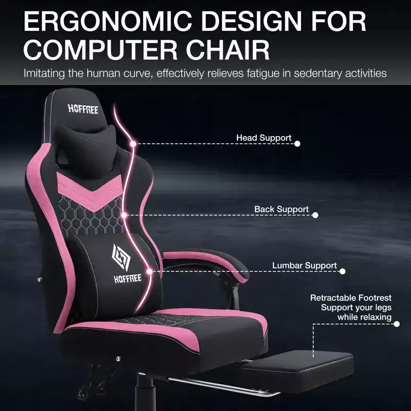 Hoffree Sedia da gaming massaggiante traspirante con poggiapiedi e regolabile, sedia da ufficio ergonomica per PC